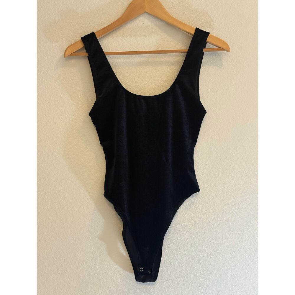 FOREVER 21 Bodysuit | Black Velvet Bodycon Holiday Party Top Whimsigoth | SMALL